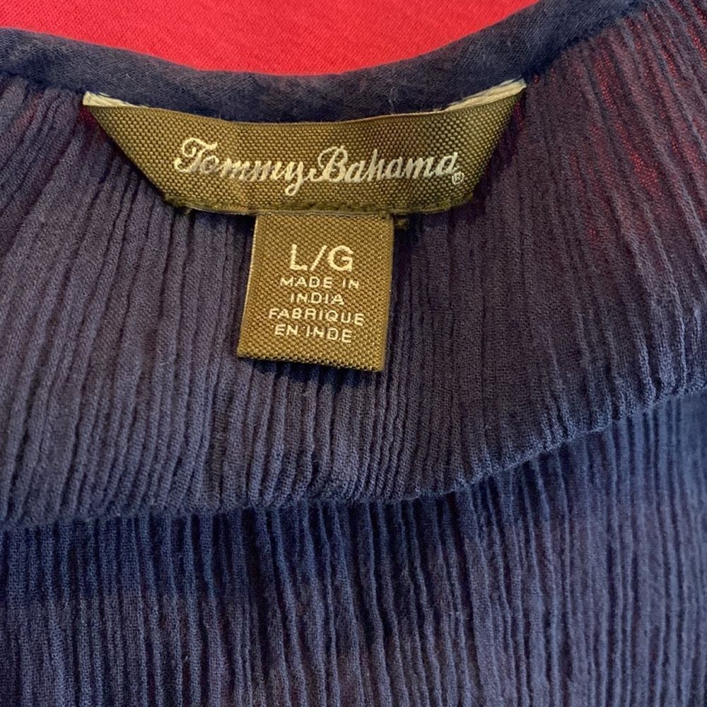 Tommy Bahama navy blue boho embroidered beaded 3/4 sleeve cotton gauze tunic top - Picture 4 of 8